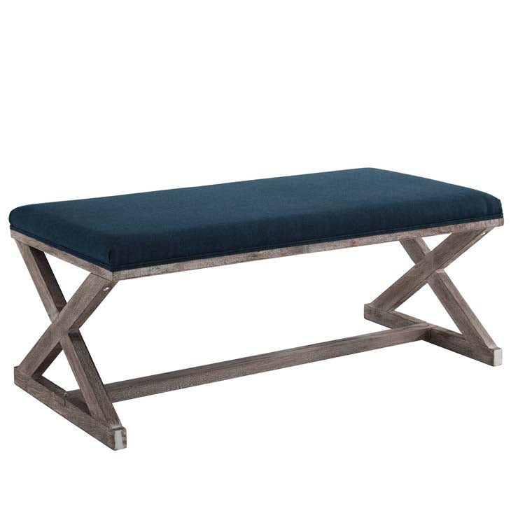 Province Vintage French x-Brace Upholstered Fabric Bench - living-essentials